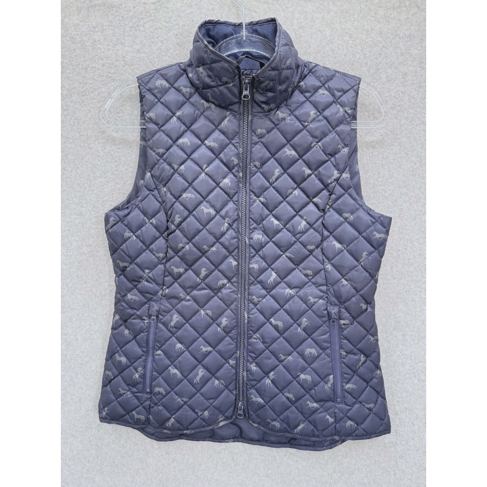 Piper by SmartPak Quilted Down Vest Women S Blue Horse Print Equestrian Full Zip